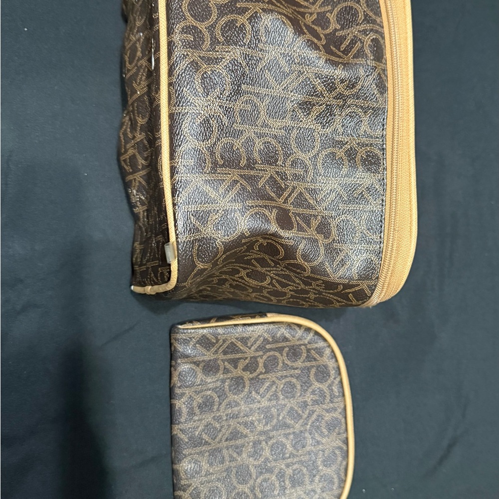 Calvin Klein Monogram Brown and Tan Key & Card Holder Set